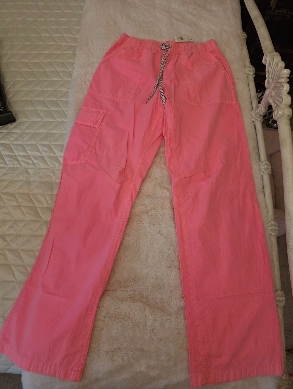 Arie Pink Cargo Drawstring Pants 100% Cotton